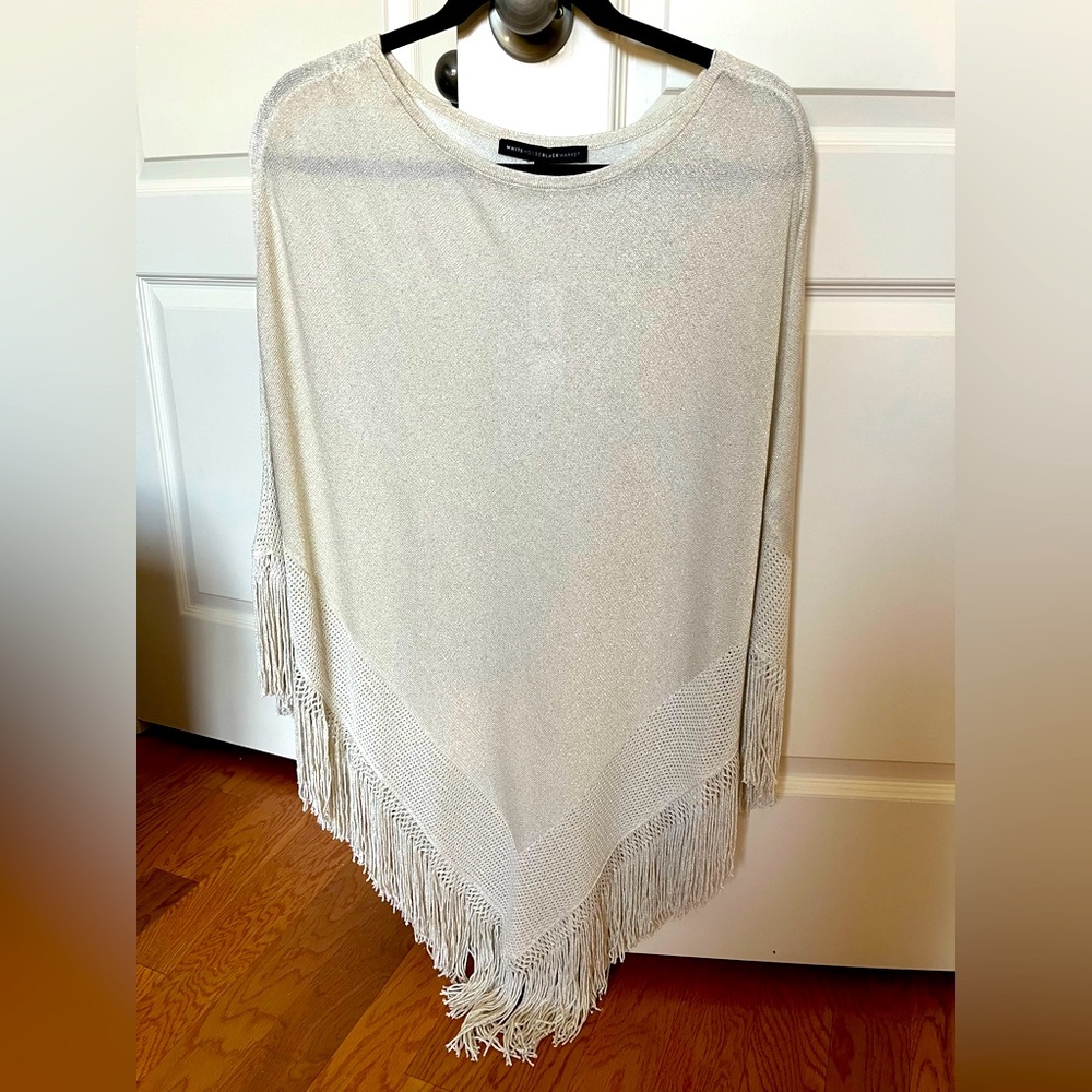 Cream Fringe Poncho WHBM Size XXS Brand New With Tags NWT